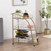 Golden Mobile Bar Cart Serving Wine Cart with Wheels; 3-tier Metal Frame Elegant Wine Rack for Kitchen; Party; Dining Room and Living Room