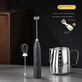 Milk frother; milk frother lid; hand held coffee frother; small mini blender (colour: Black upgrade (foam machine+304 pattern cylinder))